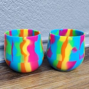 NWOT 2 RETIRED Silipint 14 oz Wine Glasses Blue Pink Orange Yellow Lime Green